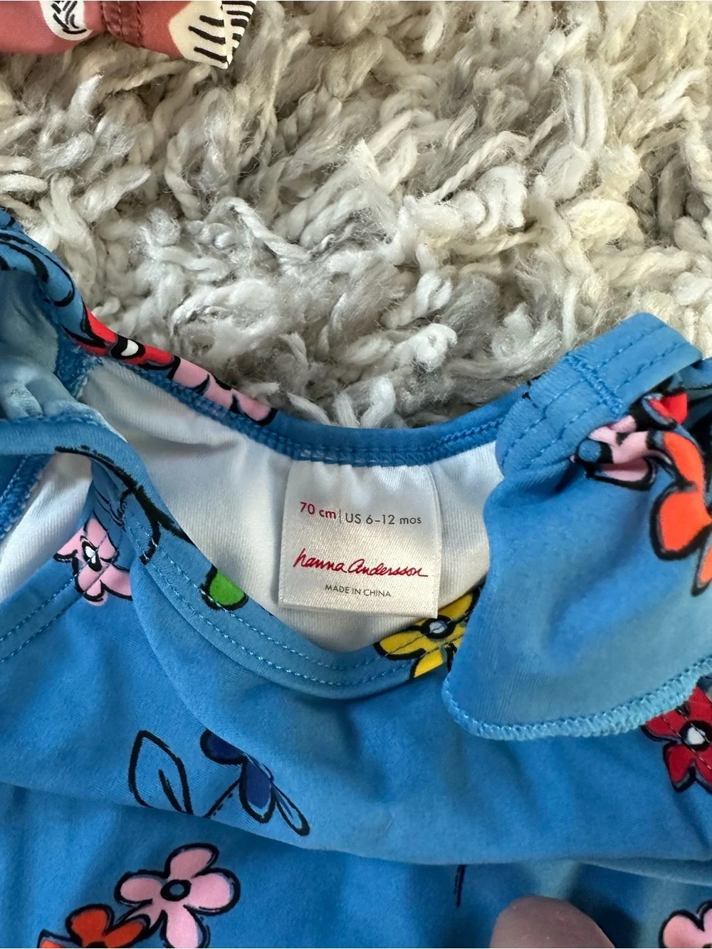 NWOT Hanna Andersson Blue Floral Ruffle-Shoulder One-Piece, 6-12 Months